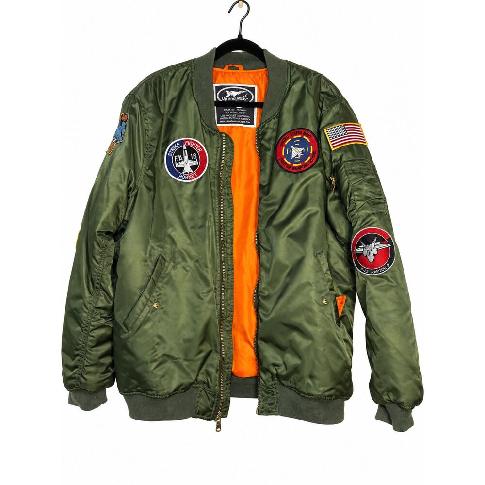 Up and Away MA-1 Flight Bomber Jacket Adult XXL Green USAF Aviation Patches